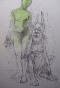 Paar, Bleistift, Farbstift, 70 x 100 cm