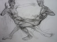 gewagte Waage, Bleistift auf Holzfaser, 140 x 104cm