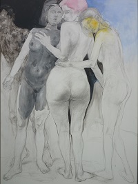 Grazien, Bleistift, Acryl auf Holzfaser, 140 x 104cm