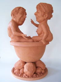 Ehepaar W., gebrannter Ton, 60cm