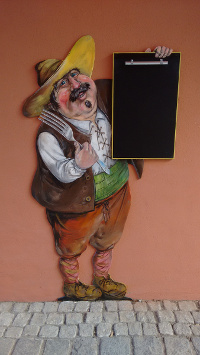 Sancho Panza, Gast&auml;tten-Werbung in Quedlinburg, Acryl auf PVC, 170 cm, 2016